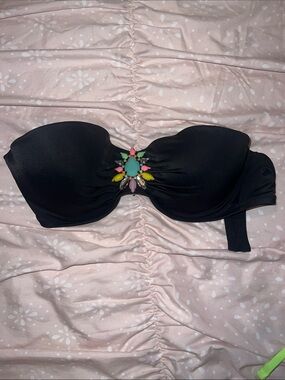 Victoria's Secret Black Strapless Bikini Top with Multicolor Jewel Accent